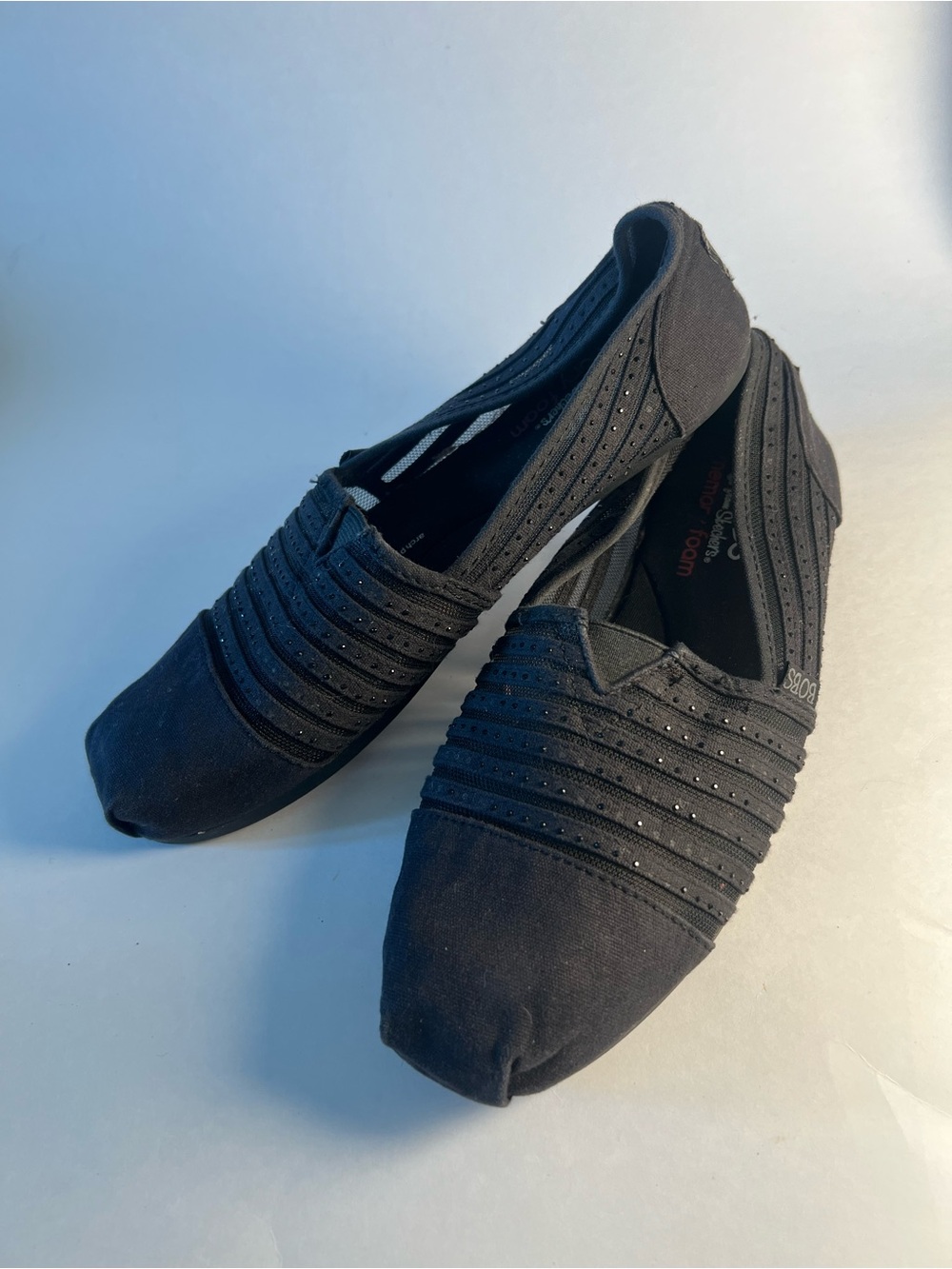 BOBS Skechers Women's Black Slip-On Black Casual Flats with Small Studs Size 10